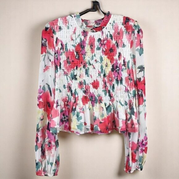 NWT En Saison Multi Color Smocked Floral Top - Picture 6 of 6